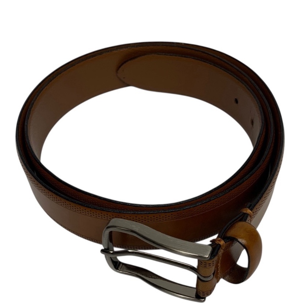 Johnston & Murphy Belt Mens 42 Tan Perforated Edge Leather Made in Italy
